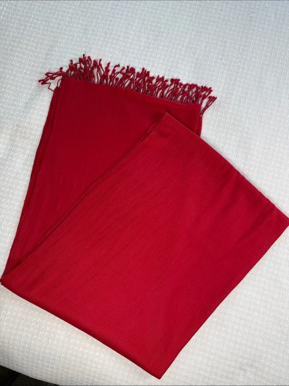 Pashmina solid red shawl/scarf cashmere/silk blend with fringe